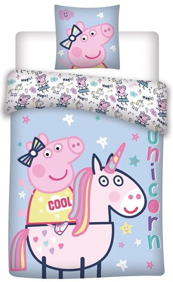 Billede af Gurli Gris sengetøj - 140x200 cm - Gurli Gris på enhjørning sengesæt - 2 i 1 design - Sengelinned i 100% bomuld
